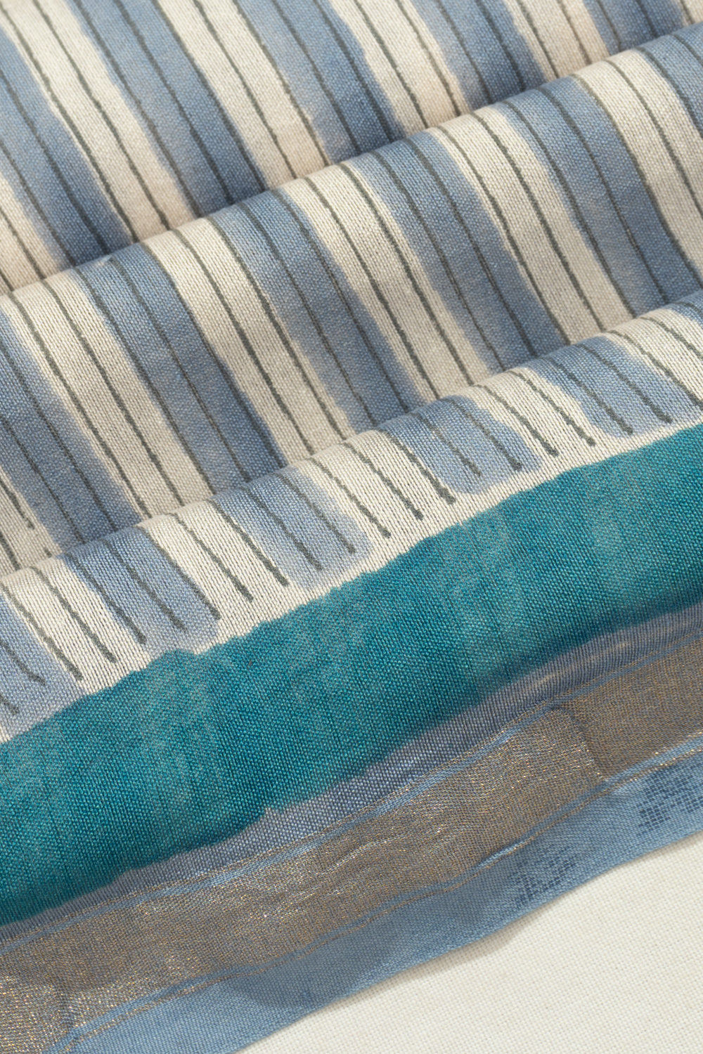 Chanderi Cotton Printed White And Blue Saree