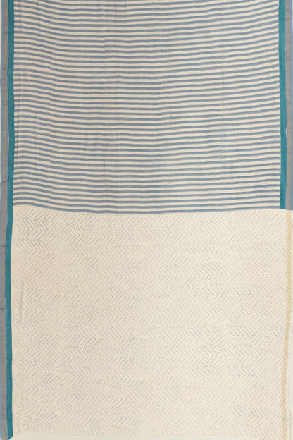 Chanderi Cotton Printed White And Blue Saree