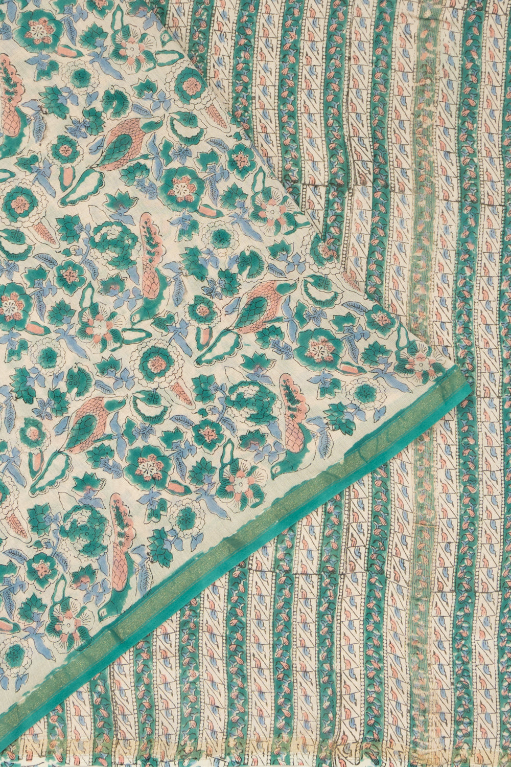 Chanderi Cotton Printed White Saree