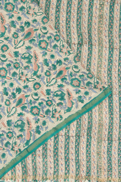 Chanderi Cotton Printed White Saree