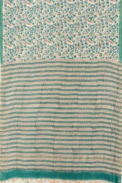 Chanderi Cotton Printed White Saree