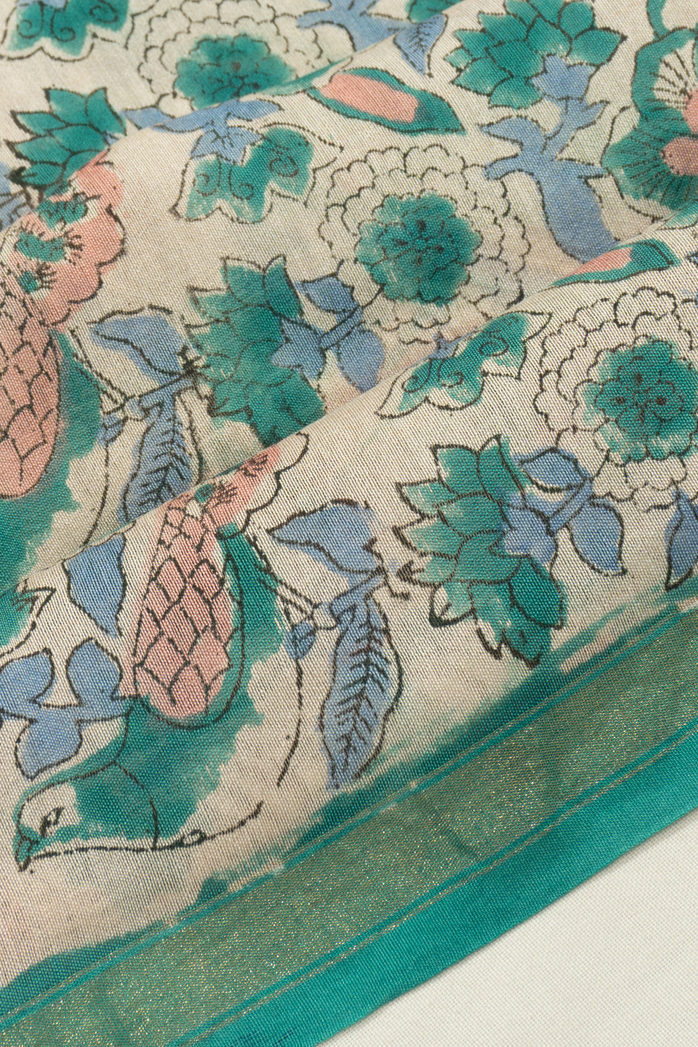 Chanderi Cotton Printed White Saree