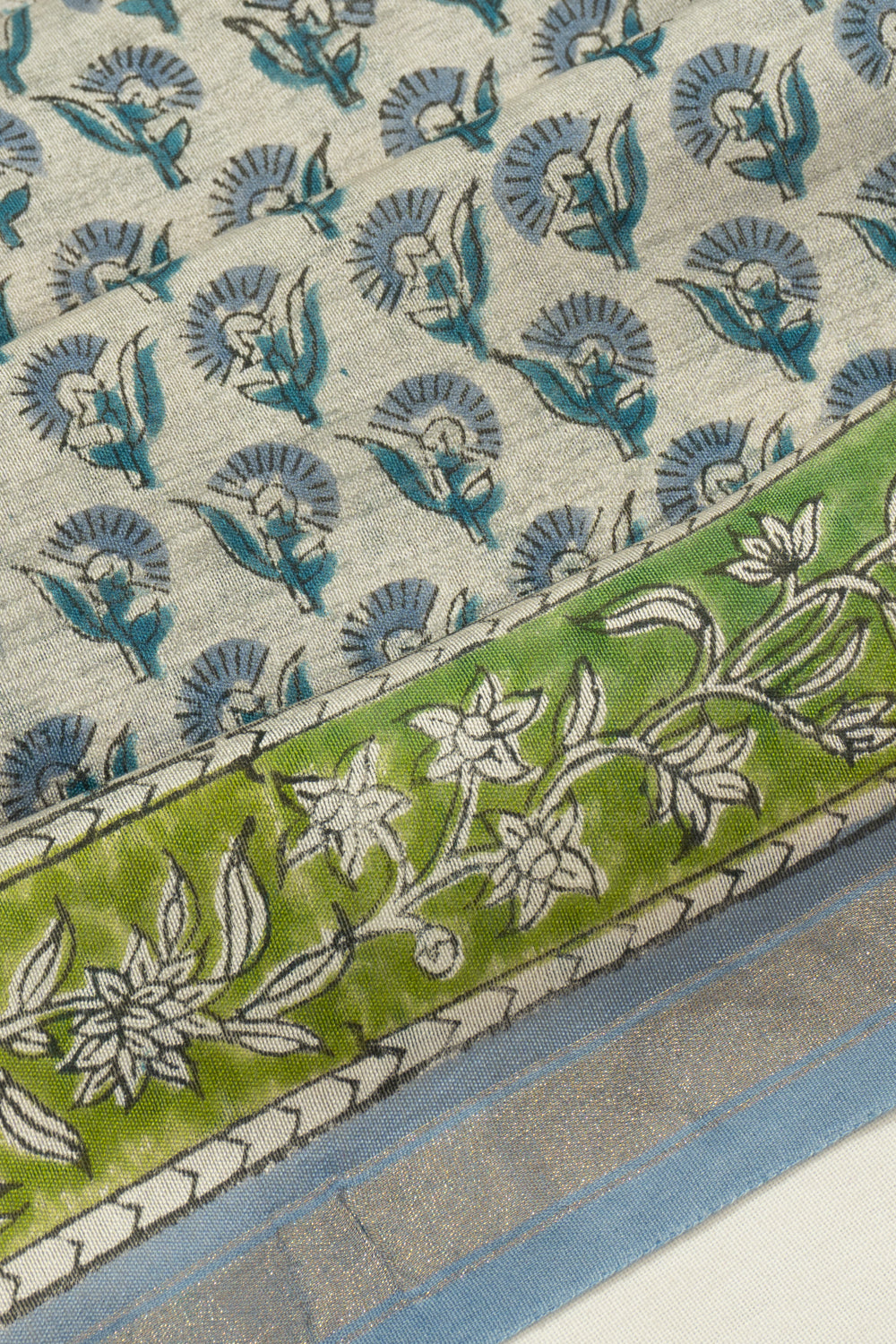 Chanderi Cotton Printed Grey Saree