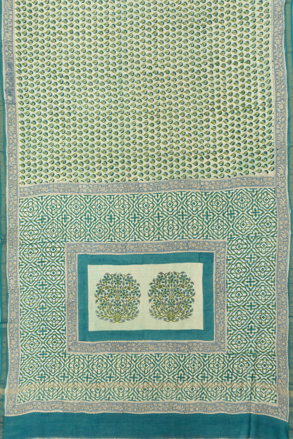 Chanderi Cotton Printed Pastel Green Saree