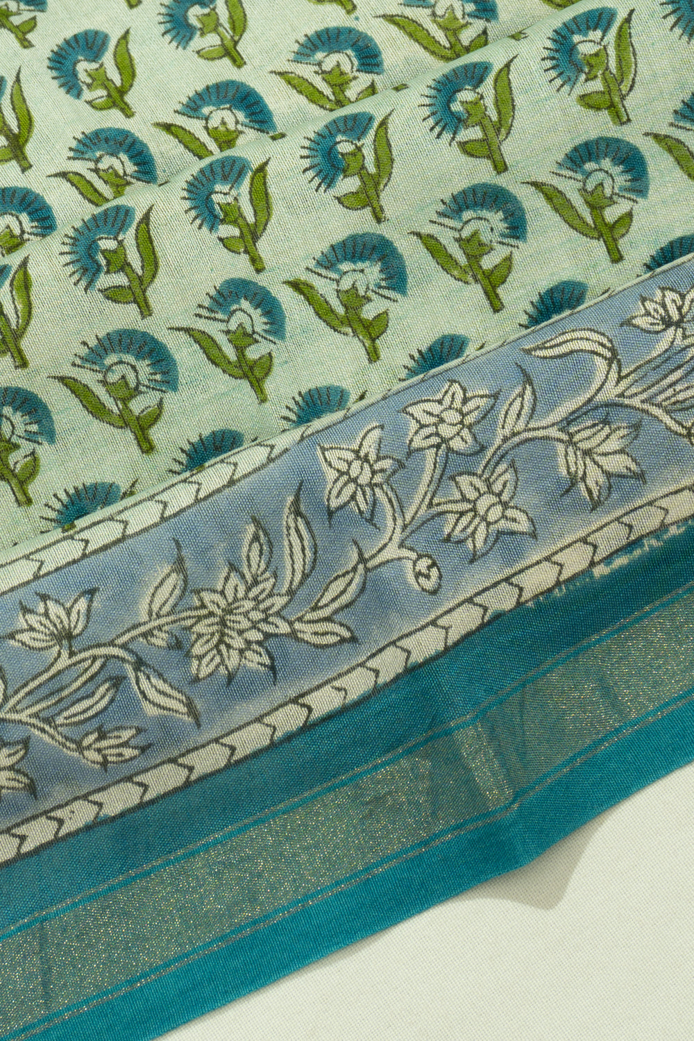 Chanderi Cotton Printed Pastel Green Saree