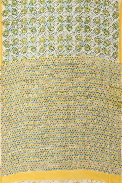 Chanderi Cotton Printed White Saree