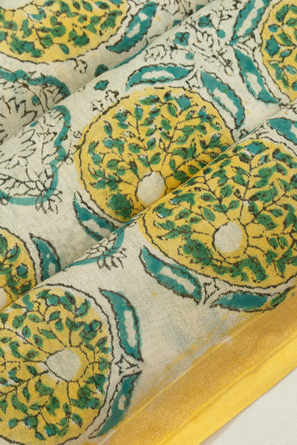 Chanderi Cotton Printed White Saree