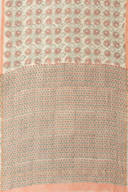 Chanderi Cotton Printed White Saree