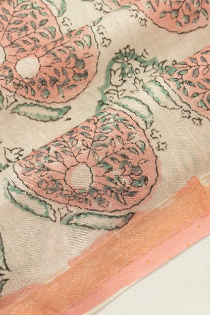 Chanderi Cotton Printed White Saree