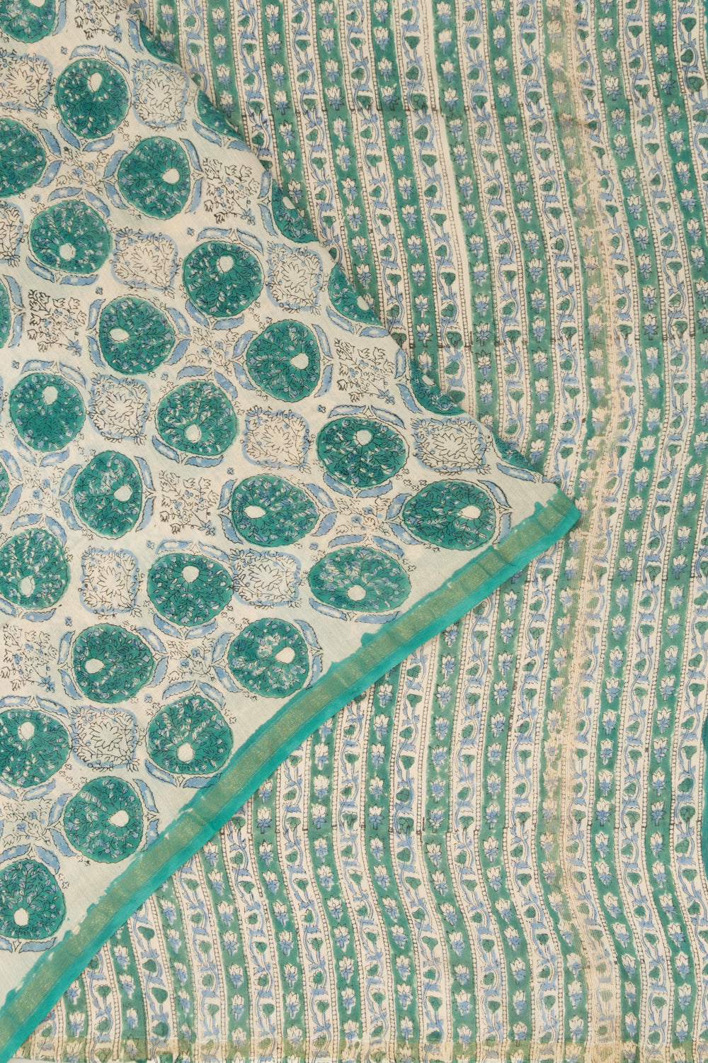 Chanderi Cotton Printed White Saree