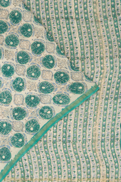 Chanderi Cotton Printed White Saree