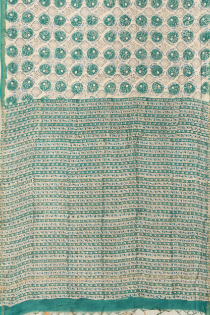 Chanderi Cotton Printed White Saree