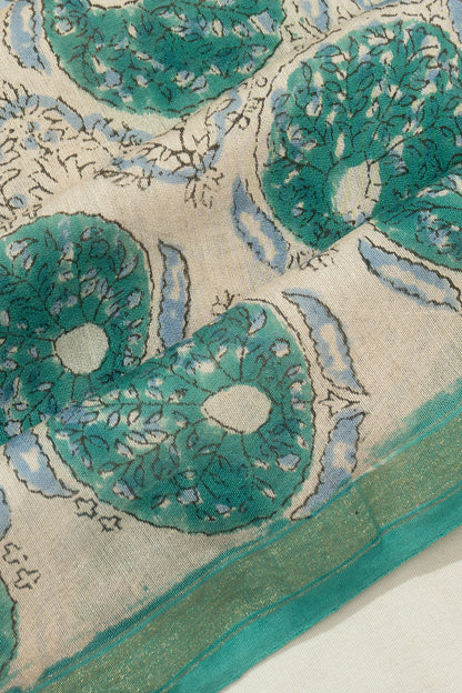 Chanderi Cotton Printed White Saree