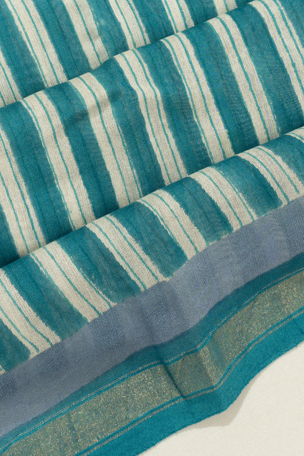 Chanderi Cotton Printed White And Teal Blue Saree