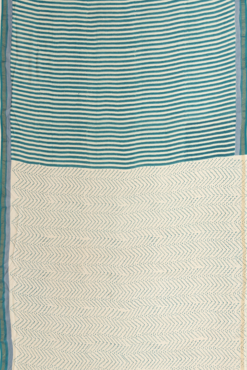 Chanderi Cotton Printed White And Teal Blue Saree