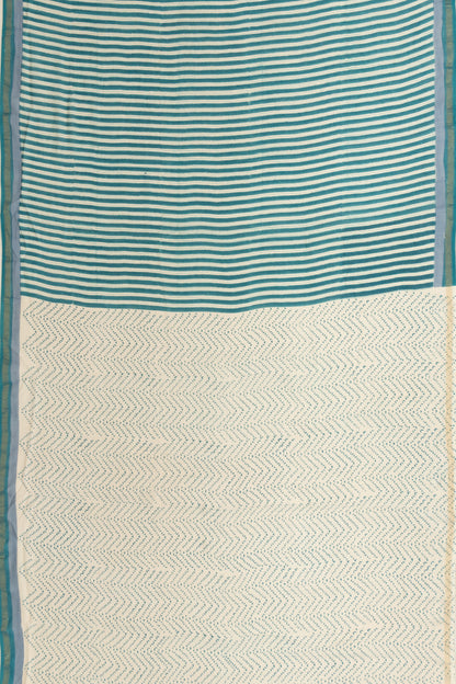 Chanderi Cotton Printed White And Teal Blue Saree