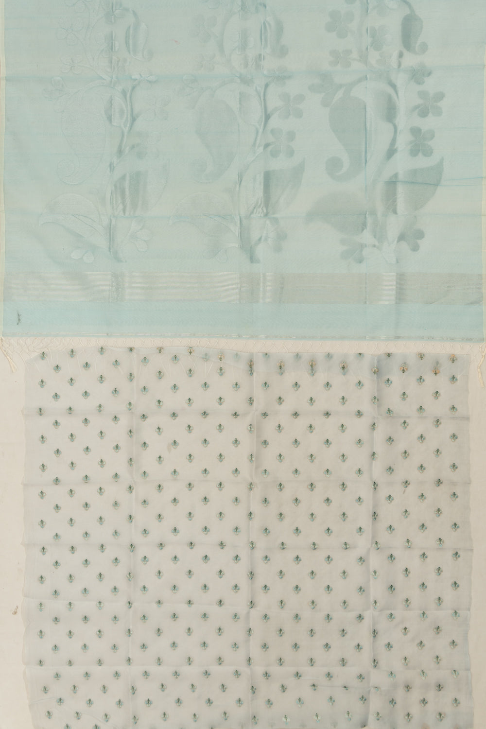 Organza Butta Sky Blue Saree With Gift Box And Rakhi