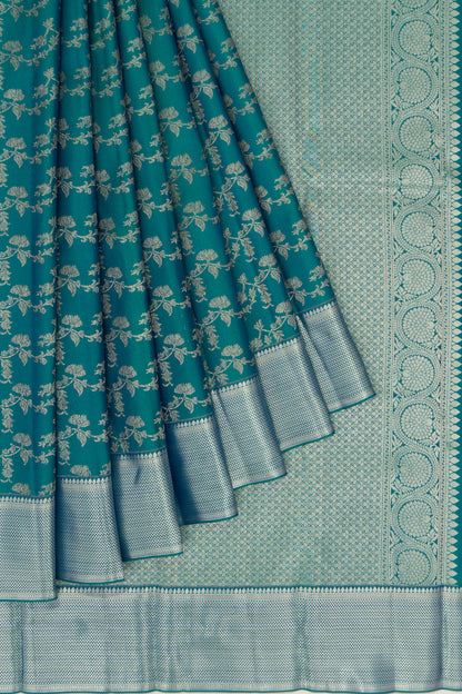 Kanchipuram Silk Jaal Teal Blue Saree