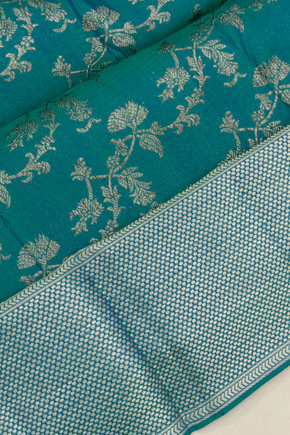 Kanchipuram Silk Jaal Teal Blue Saree