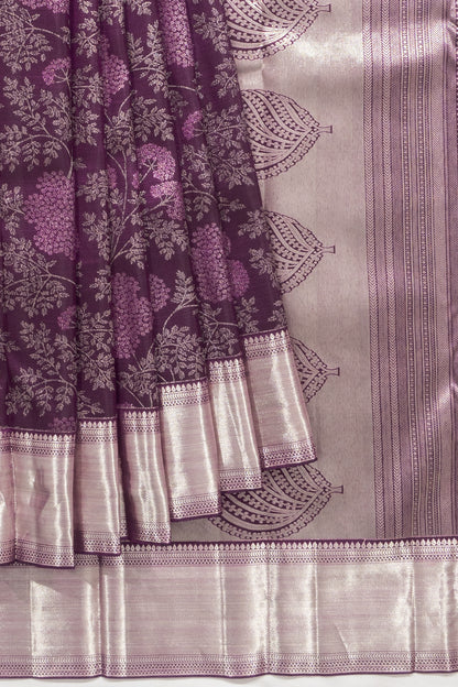 Kanchipuram Silk Brocade Purple Saree With Gift Box And Rakhi