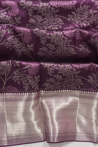 Kanchipuram Silk Brocade Purple Saree With Gift Box And Rakhi