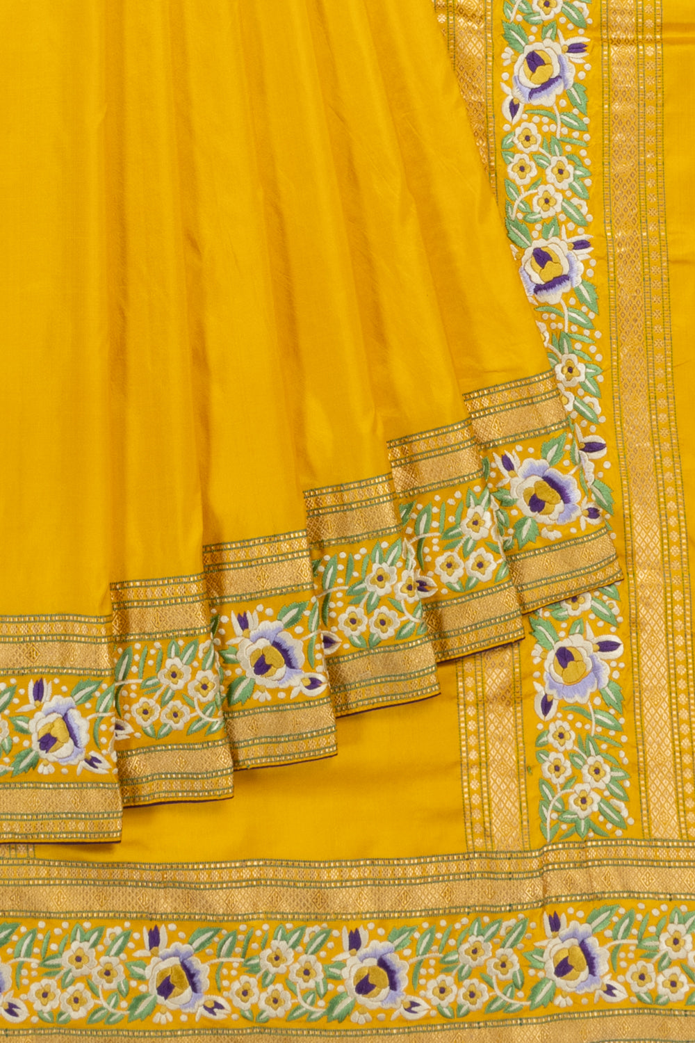 Parsi Gara Banarasi Silk Plain Yellow Saree