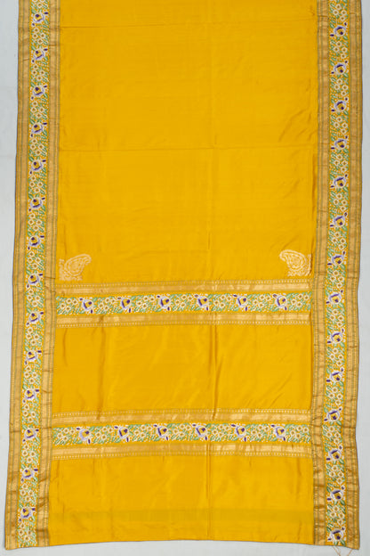Parsi Gara Banarasi Silk Plain Yellow Saree