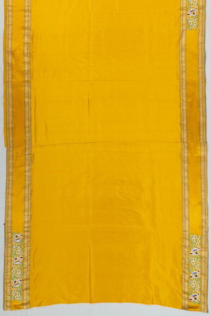 Parsi Gara Banarasi Silk Plain Yellow Saree