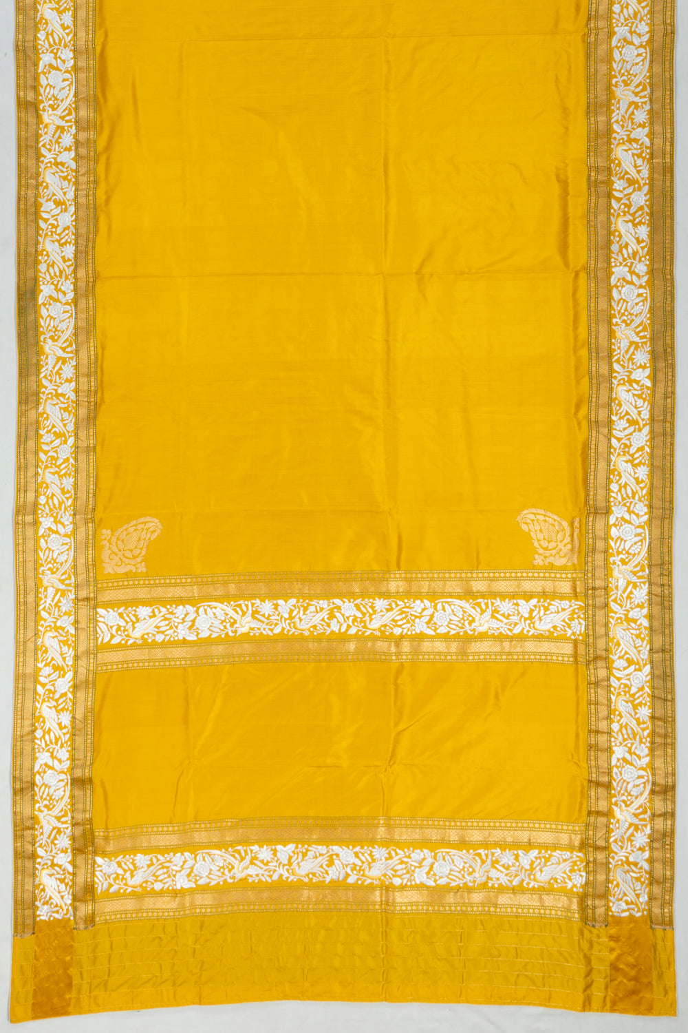 Parsi Gara Banarasi Silk Plain Yellow Saree