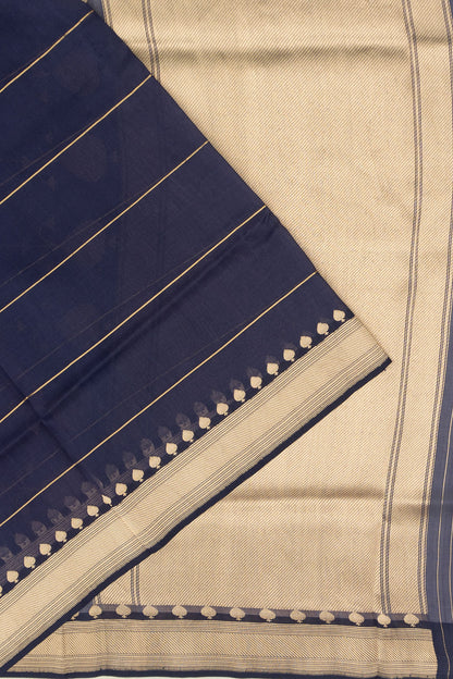 Banarasi Organza Horizontal Lines Deep Purple Saree With Kan