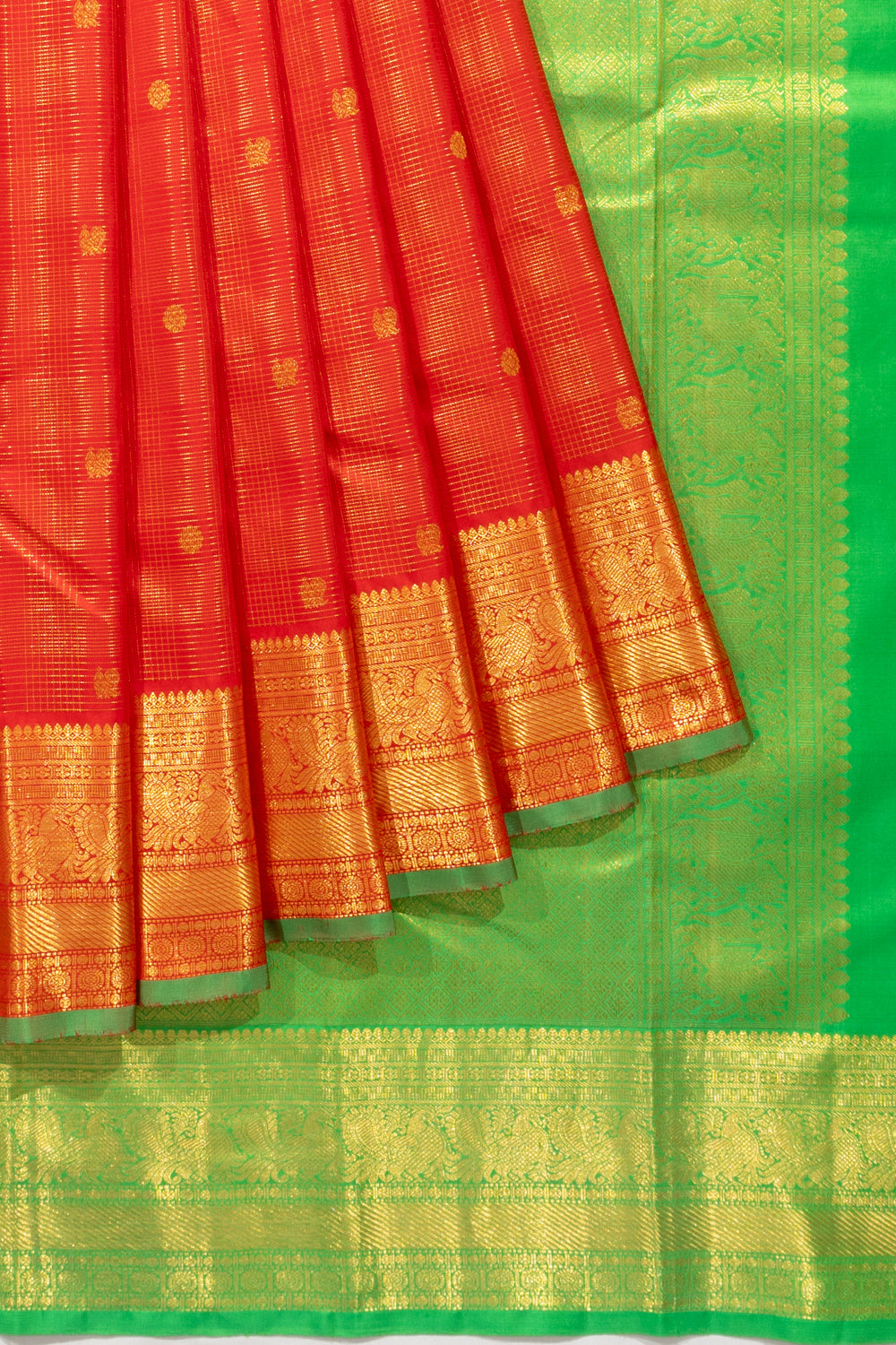 Kanchipuram Silk Checks And Butta Red Saree With Gift Box And Rakhi