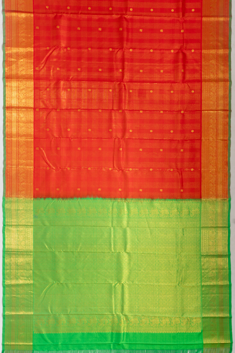 Kanchipuram Silk Checks And Butta Red Saree With Gift Box And Rakhi