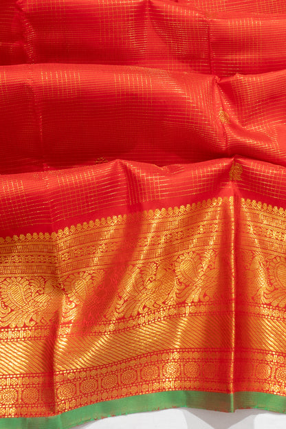 Kanchipuram Silk Checks And Butta Red Saree With Gift Box And Rakhi