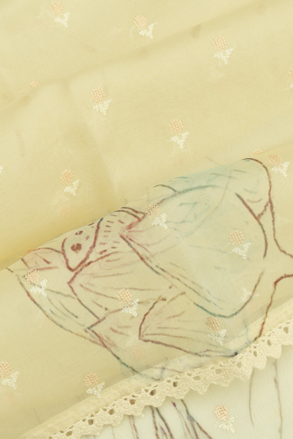 Organza Printed And Butta Cream Saree