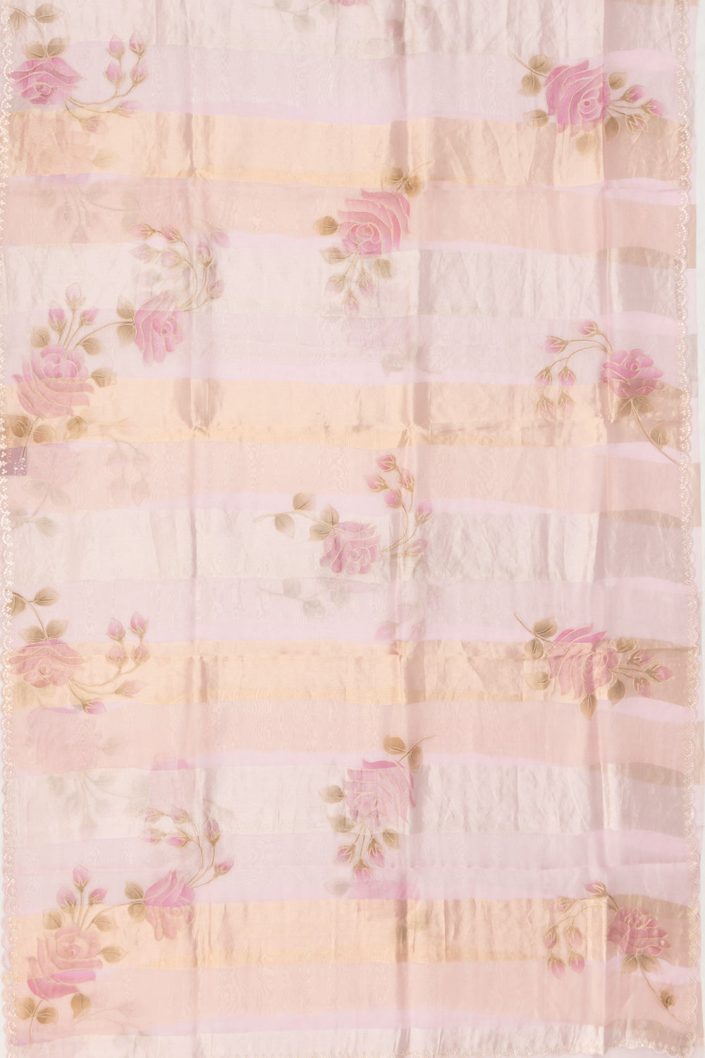 Organza Vertical Lines And Floral Printed Pastel Pink Saree