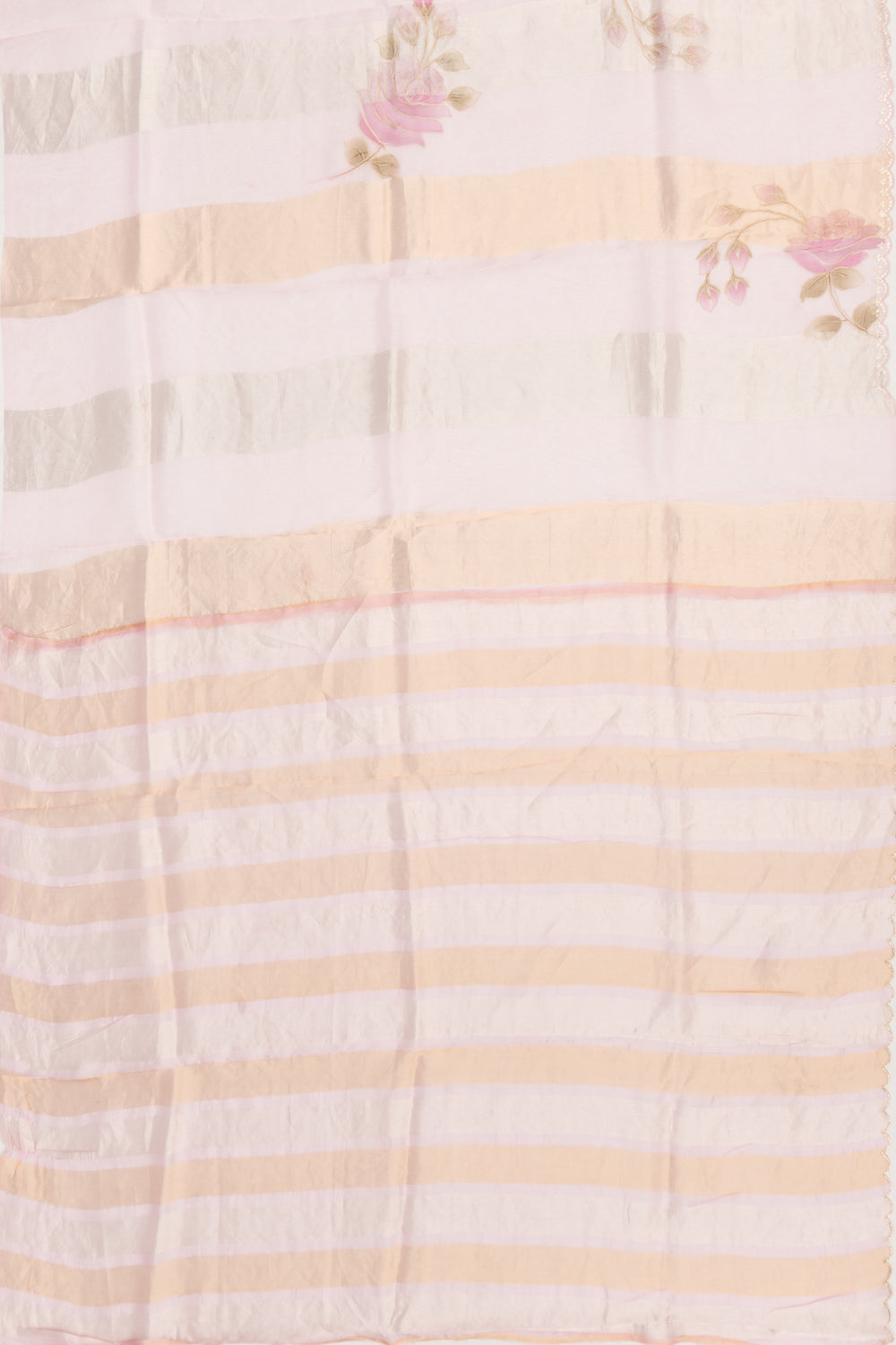 Organza Vertical Lines And Floral Printed Pastel Pink Saree