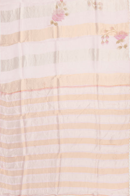 Organza Vertical Lines And Floral Printed Pastel Pink Saree