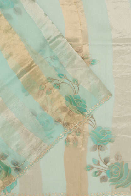 Organza Vertical Lines Sky Blue Saree