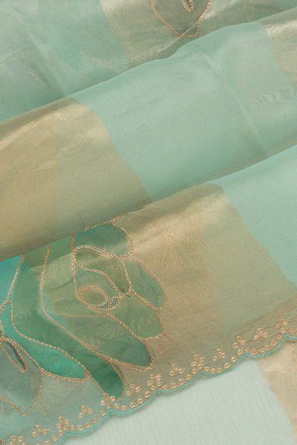 Organza Vertical Lines Sky Blue Saree