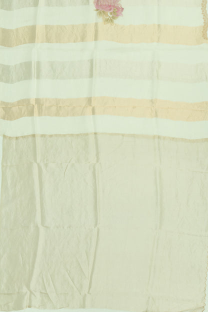 Organza Vertical Lines And Floral Printed White Saree