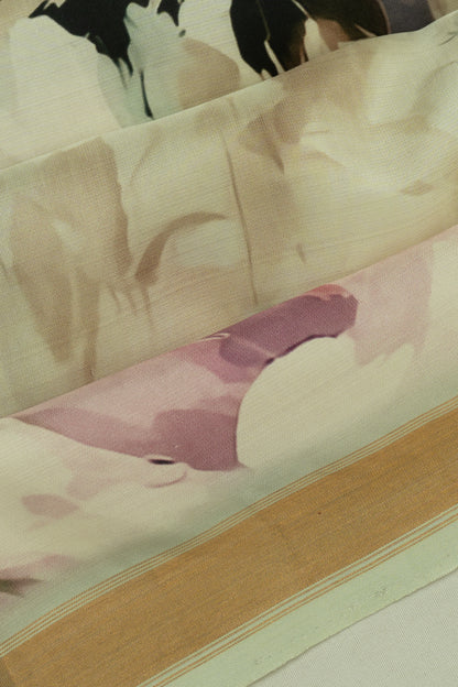 Coimbatore Soft Silk Floral Printed Cream Saree