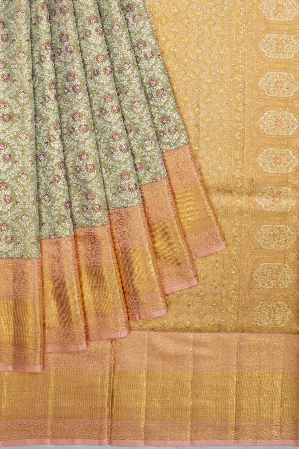 Kanchipuram Silk Tissue Brocade Green Saree 1214522894