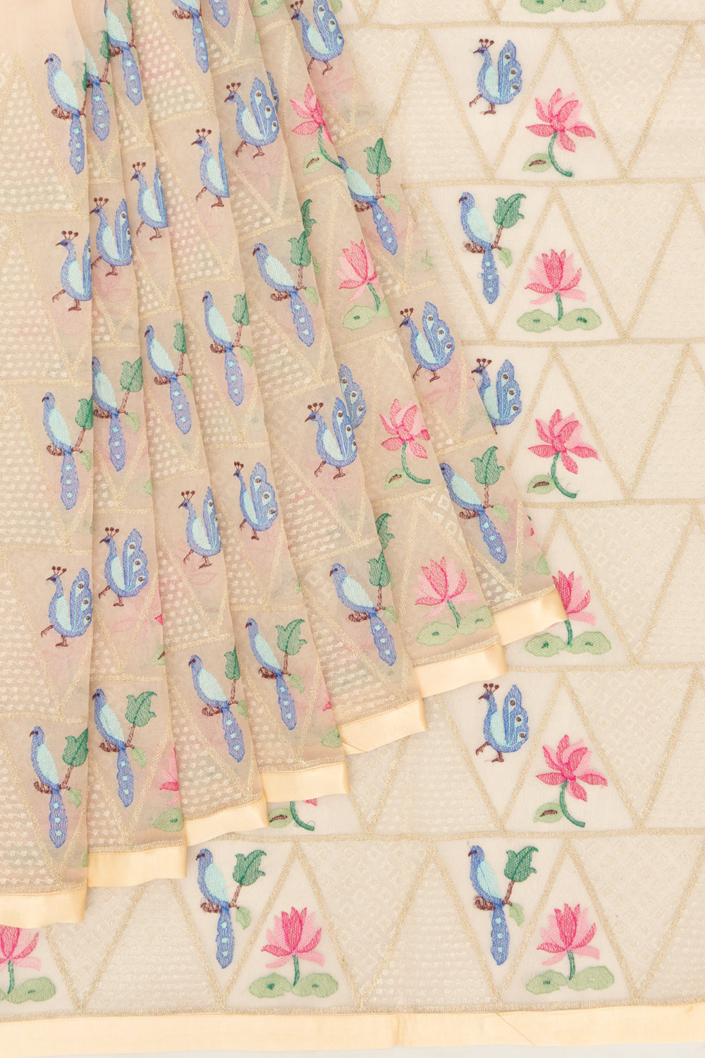 Banarasi Organza Embroidery Brocade Cream Saree