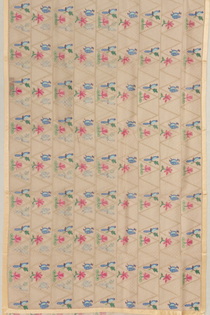 Banarasi Organza Embroidery Brocade Cream Saree