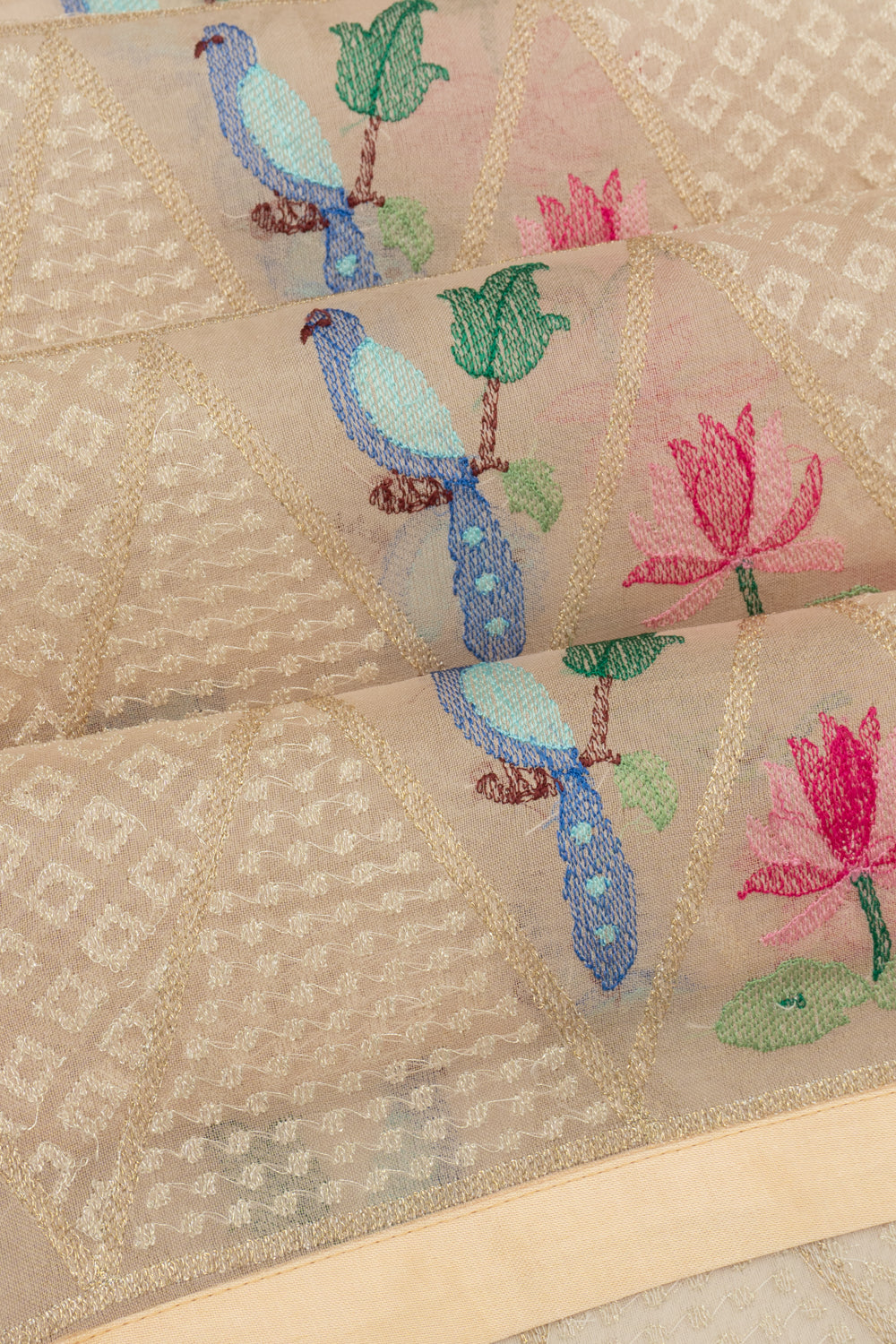 Banarasi Organza Embroidery Brocade Cream Saree