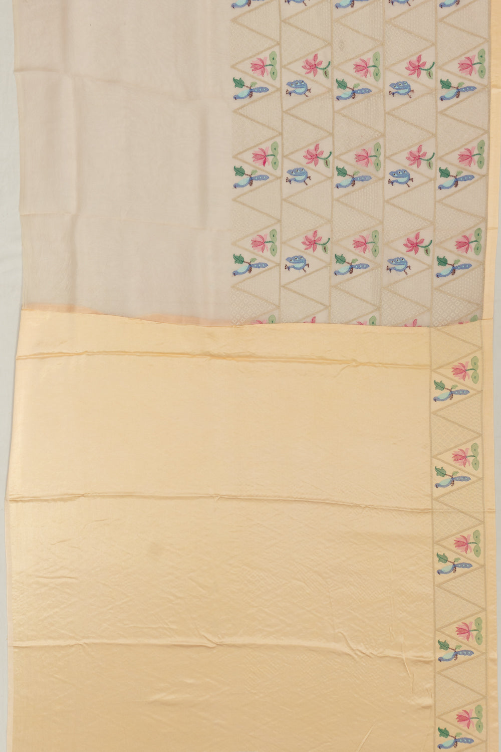 Banarasi Organza Embroidery Brocade Cream Saree