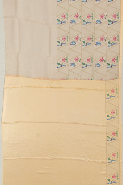 Banarasi Organza Embroidery Brocade Cream Saree