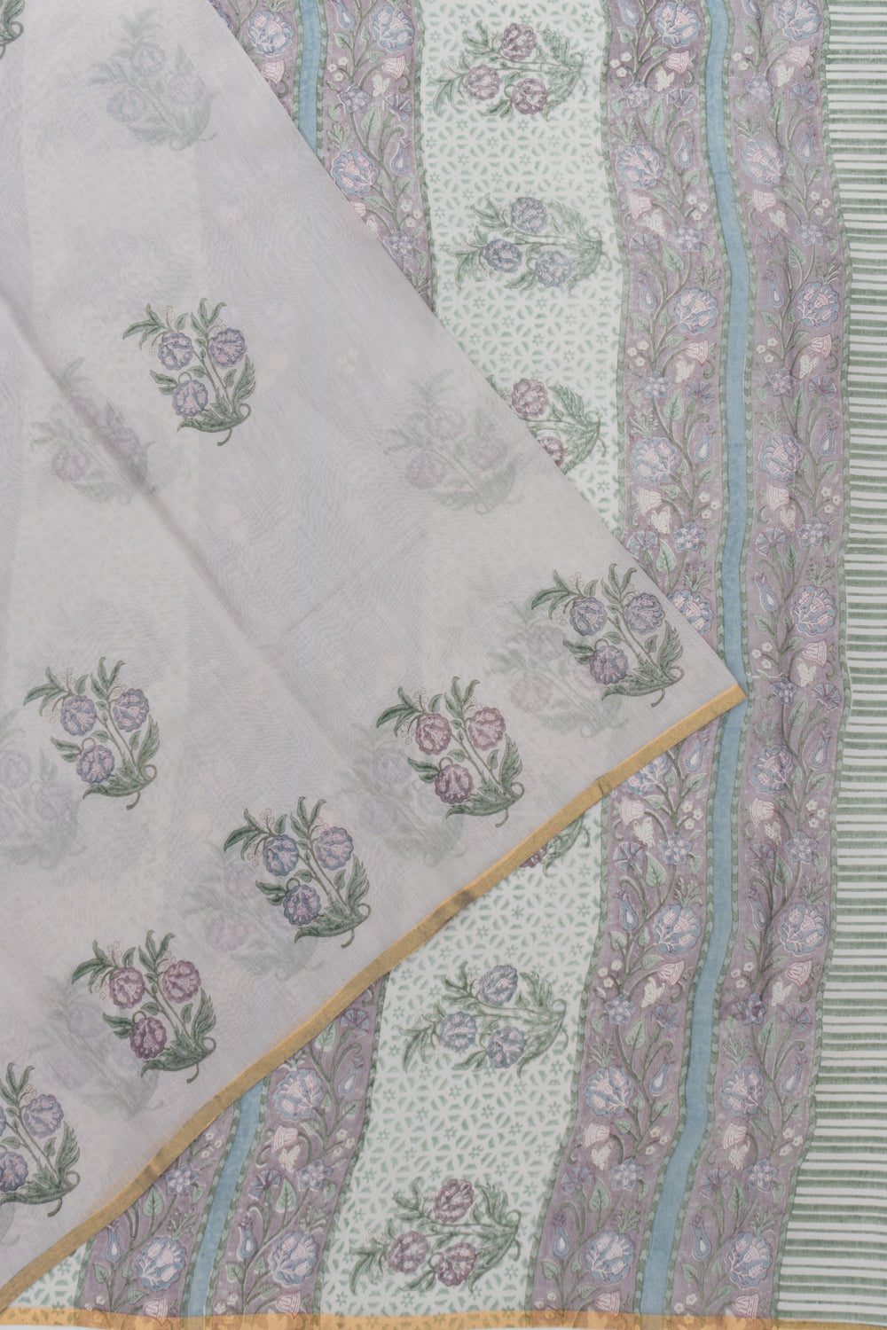 Chanderi Cotton Block Printed Lilac Saree