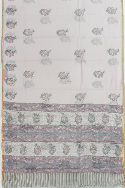 Chanderi Cotton Block Printed Lilac Saree