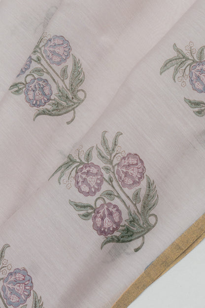 Chanderi Cotton Block Printed Lilac Saree